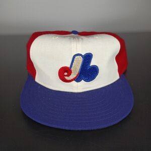 Vintage New Era Montreal Expos MLB Leather Sweatband Fitted Hat